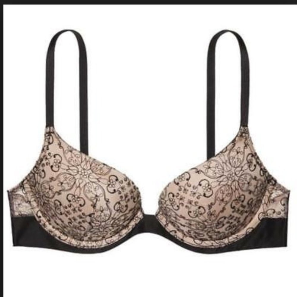 NEW VS Very Sexy Push-Up Bra Black Embroidered 32C